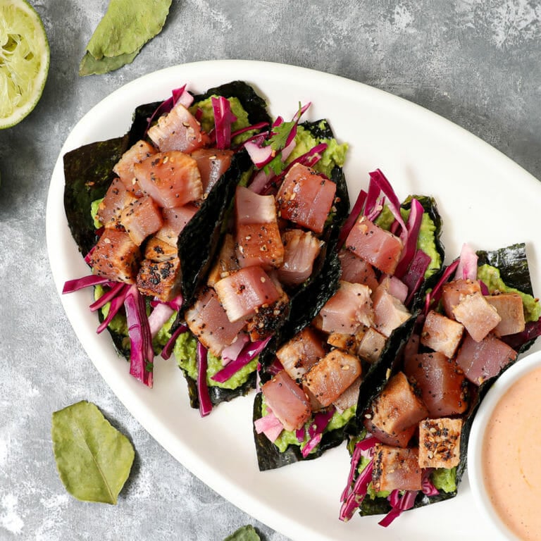 Miso Glazed Ahi Tuna Tacos in Nori Wrappers
