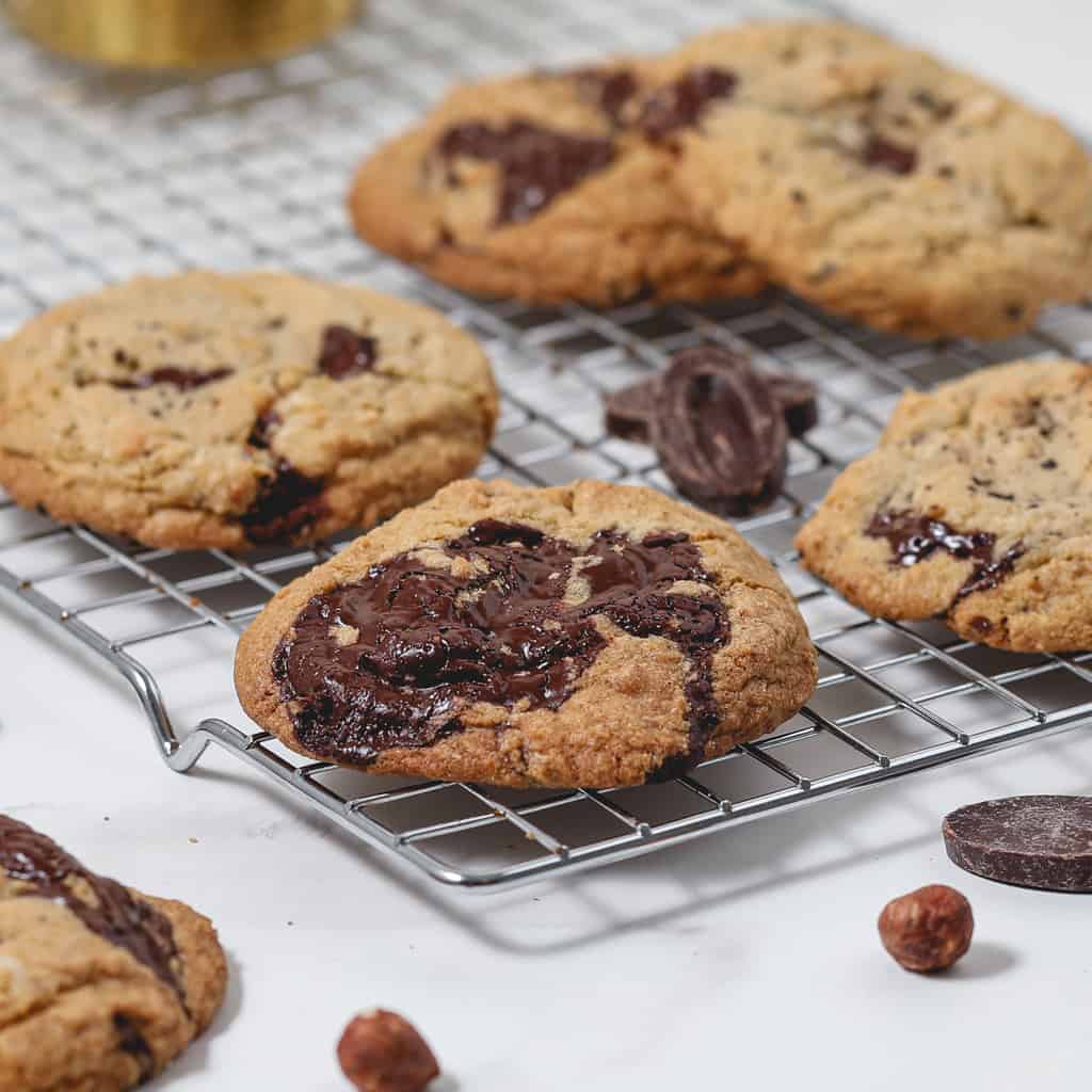Espresso Dark Chocolate Chip Cookies with Hazelnuts (Bakery-Style)