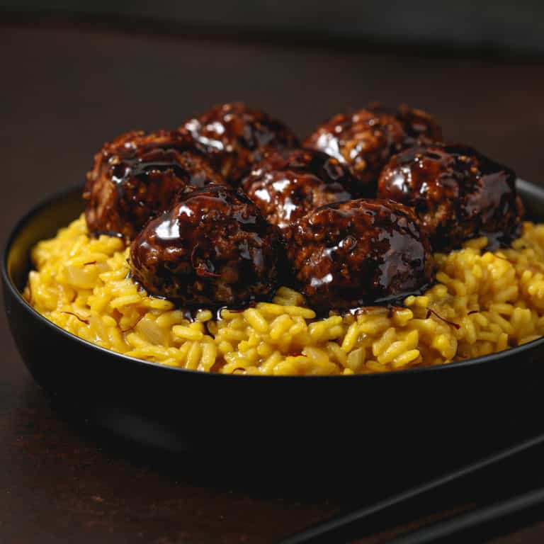 Saffron Risotto with Balsamic Turkey Meatballs