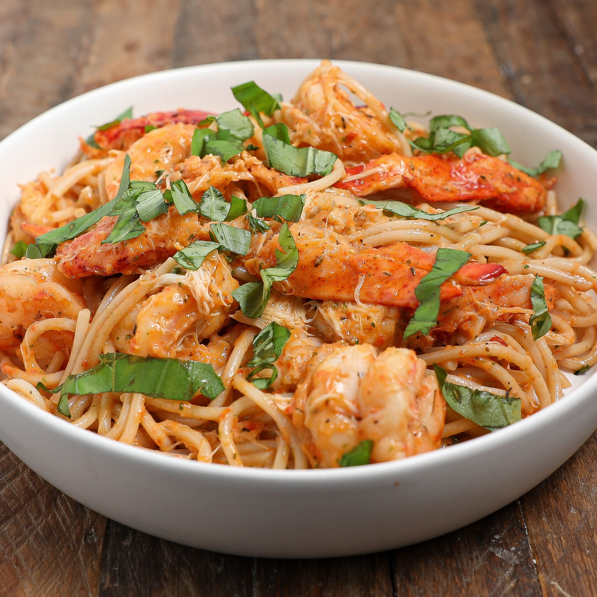 Seafood Pasta with Roasted Pepper Sauce