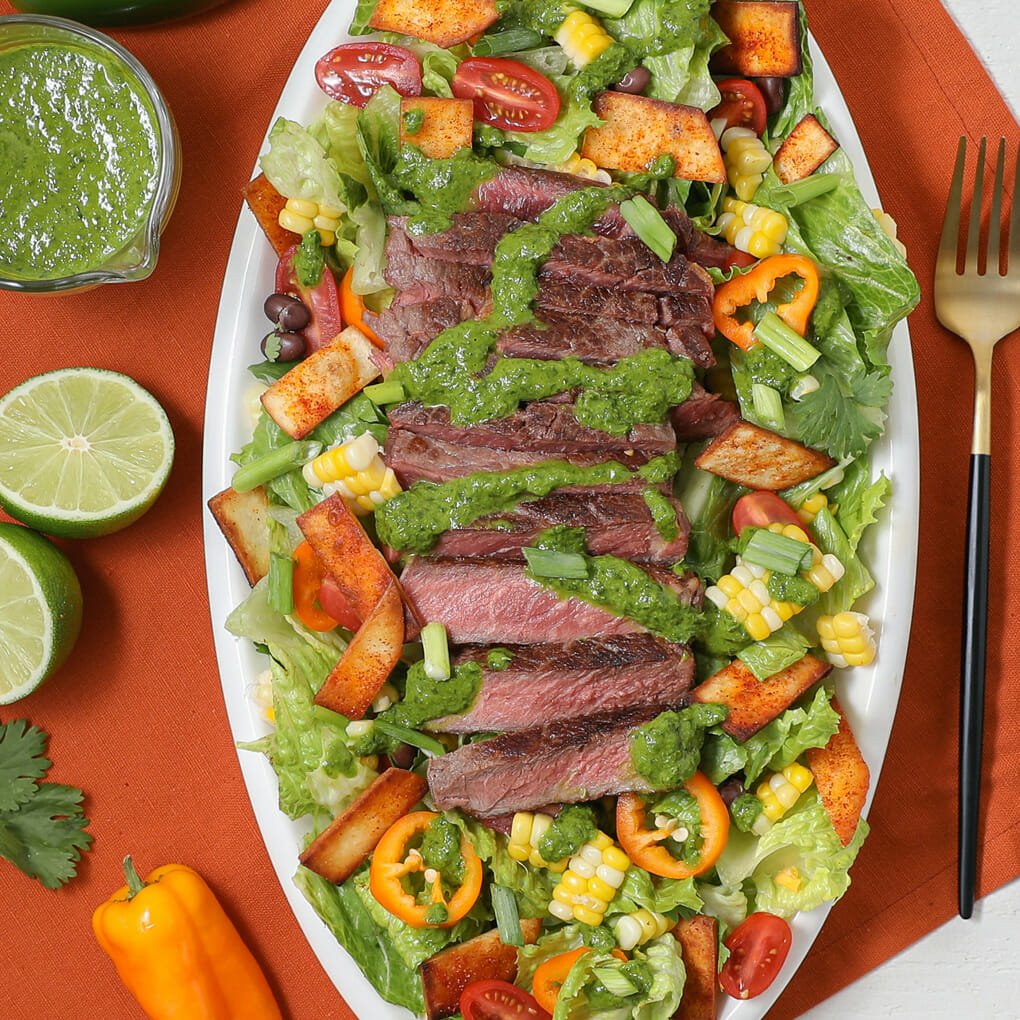 Steak Taco Salad with Avocado Dressing - The Salty Cooker