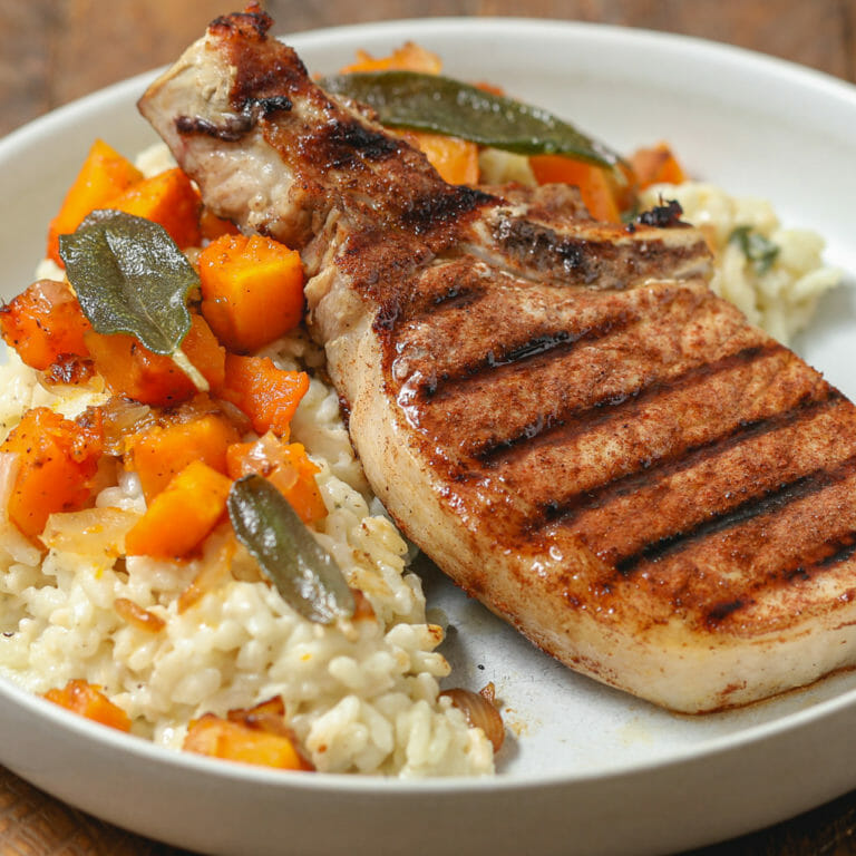 Spiced Pork Chops with Dairy Free Butternut Squash  Risotto