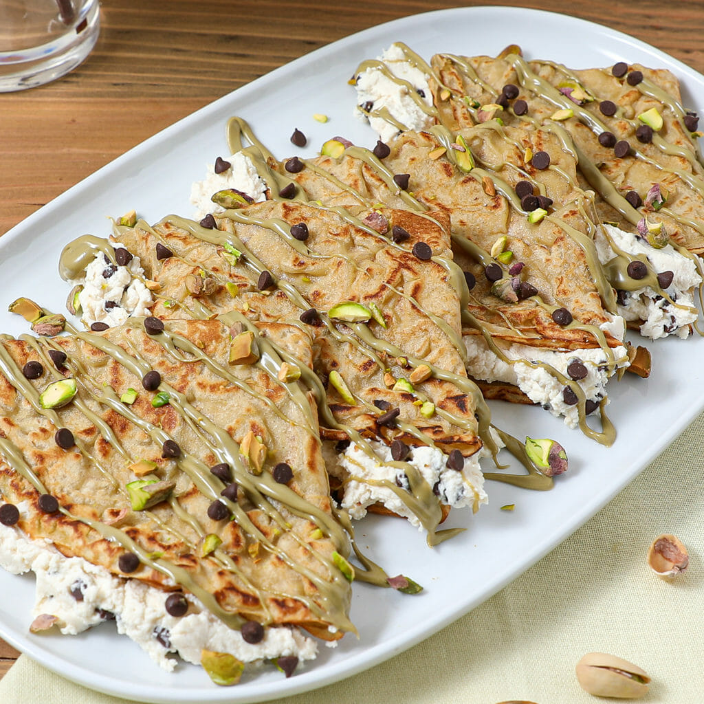 Gluten and Dairy Free Cannoli Crepes with Pistachios