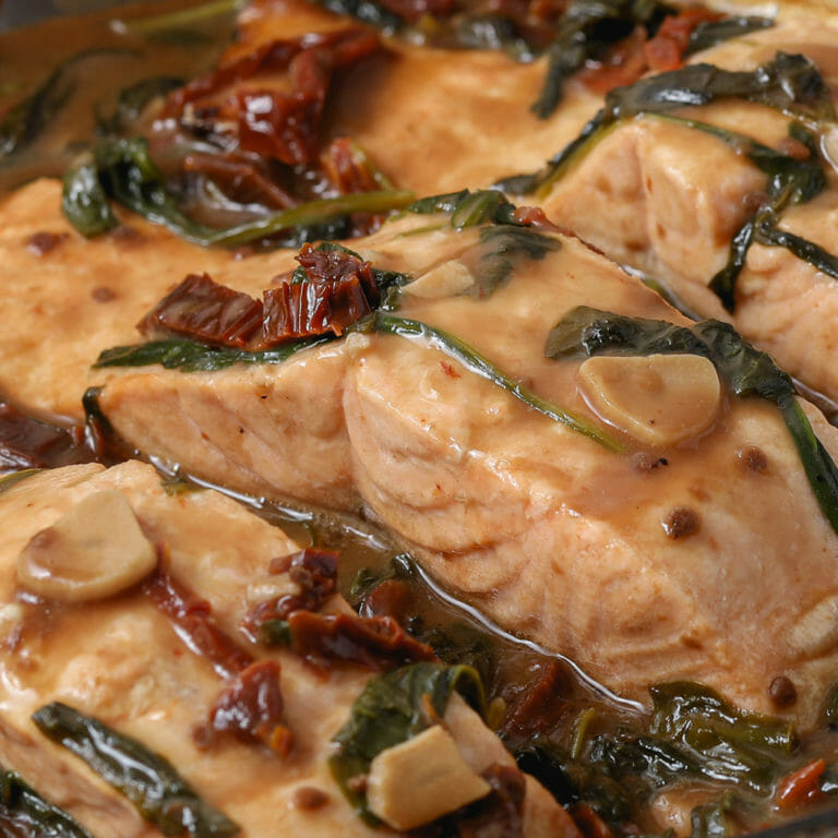 Dairy Free Creamy Tuscan Salmon with Spinach