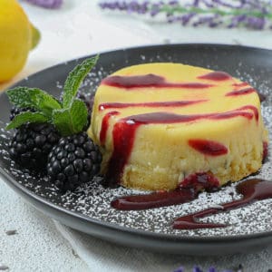 gluten and dairy free lemon lavender pudding cake