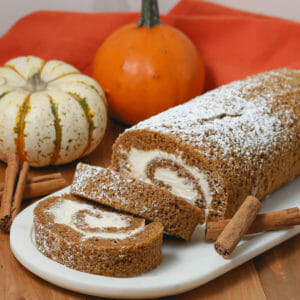 gluten free pumpkin roll with cream cheese frosting