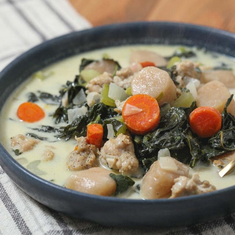 Gluten and Dairy Free Creamy Gnocchi Soup with Kale