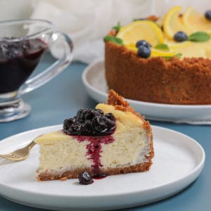 Dairy Free Lemon Cheesecake with Blueberry Sauce