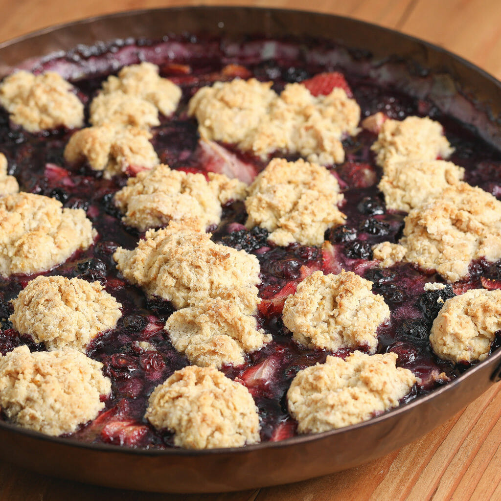 Gluten and Dairy Free Berry Rhubarb Cobbler