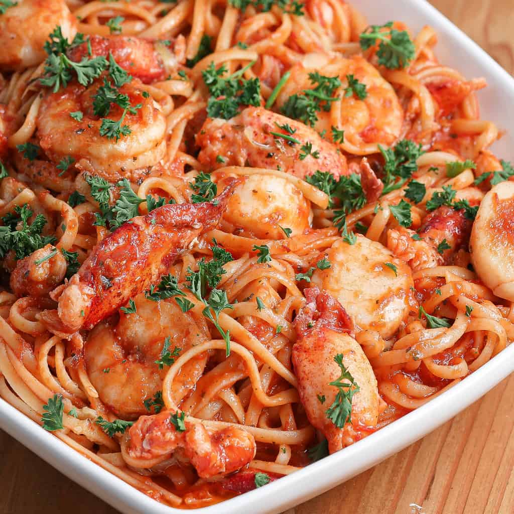 Dairy Free Seafood Pasta with Roasted Garlic Butter