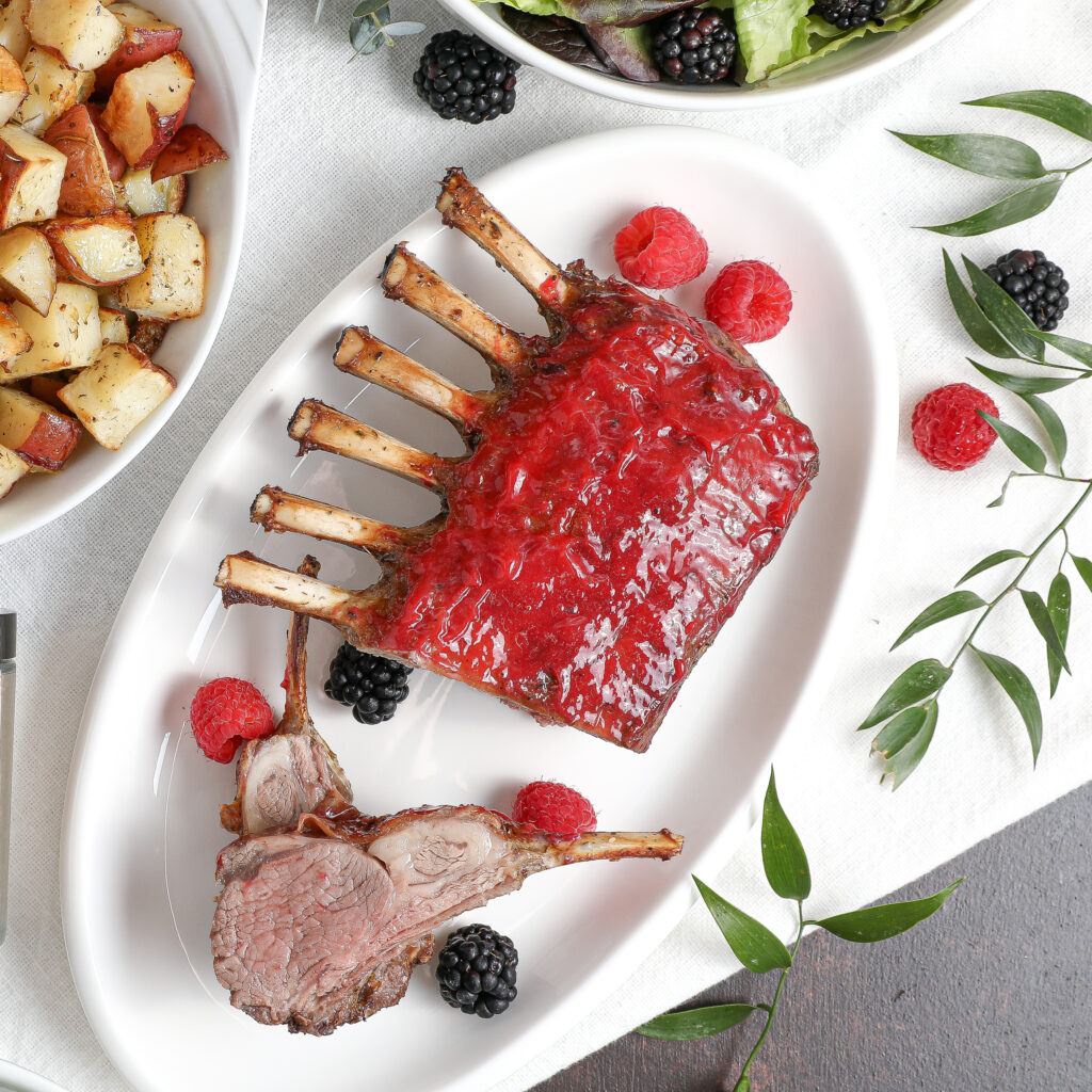 Herb Crusted Rack of Lamb with Raspberry Mint Sauce