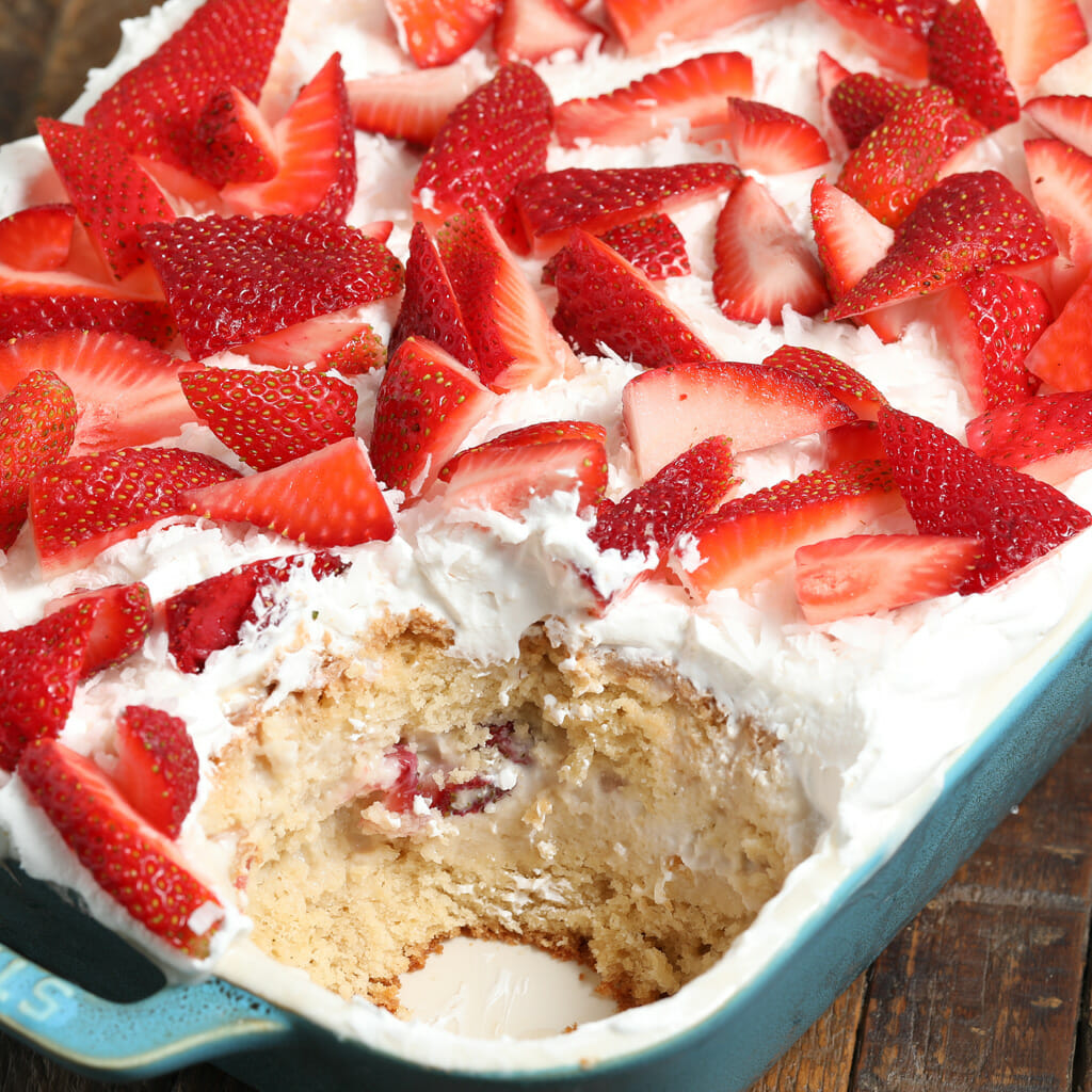 Gluten and Dairy Free Strawberry Coconut Tres Leches Cake