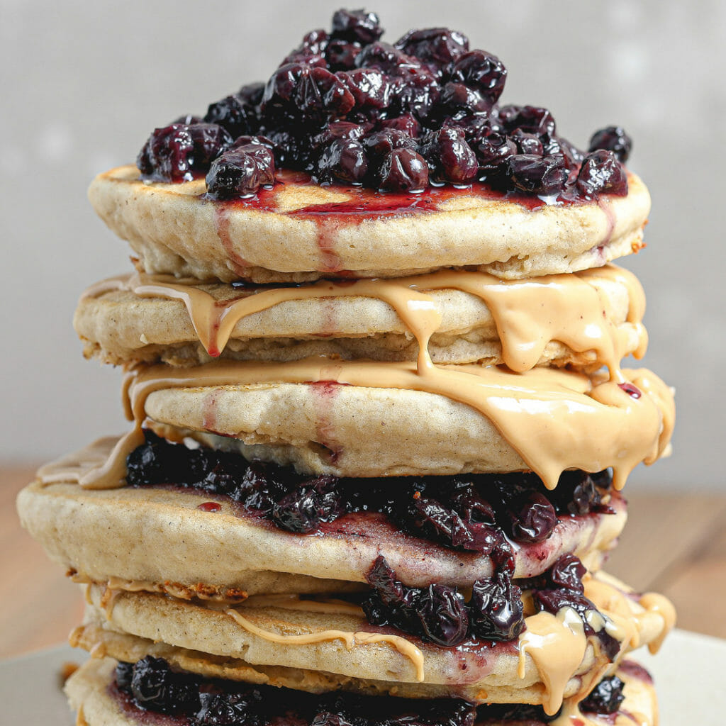 Gluten Free Loaded Peanut Butter and Jelly Pancake Stack