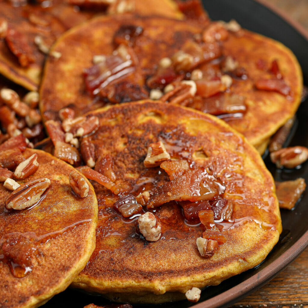 Gluten Free Pumpkin Pancakes with Bacon and Pecans