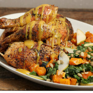 Easy Roasted Whole Chicken with Kale Salad