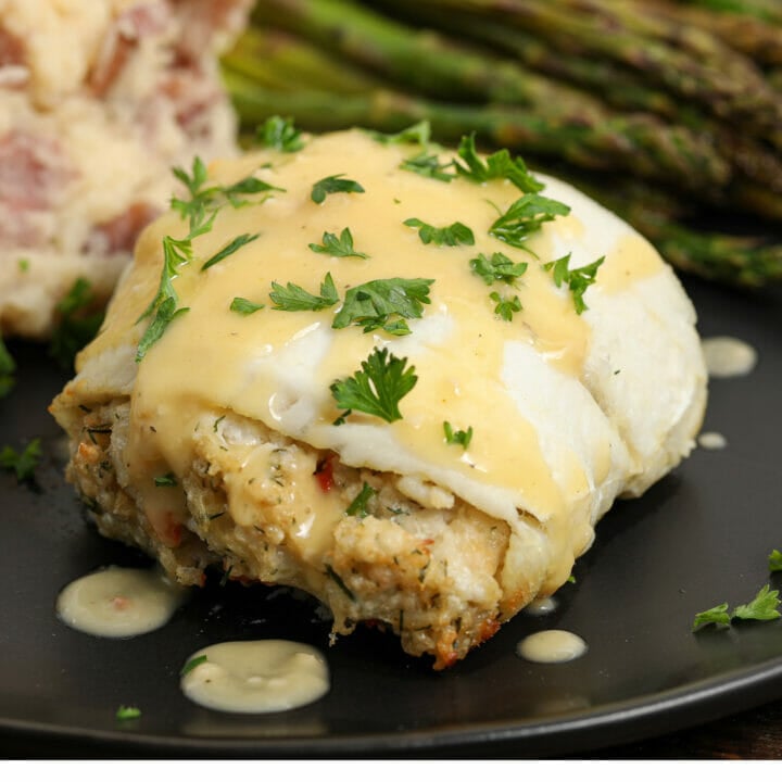 Gluten and Dairy Free Stuffed Flounder with Garlic Cream Sauce