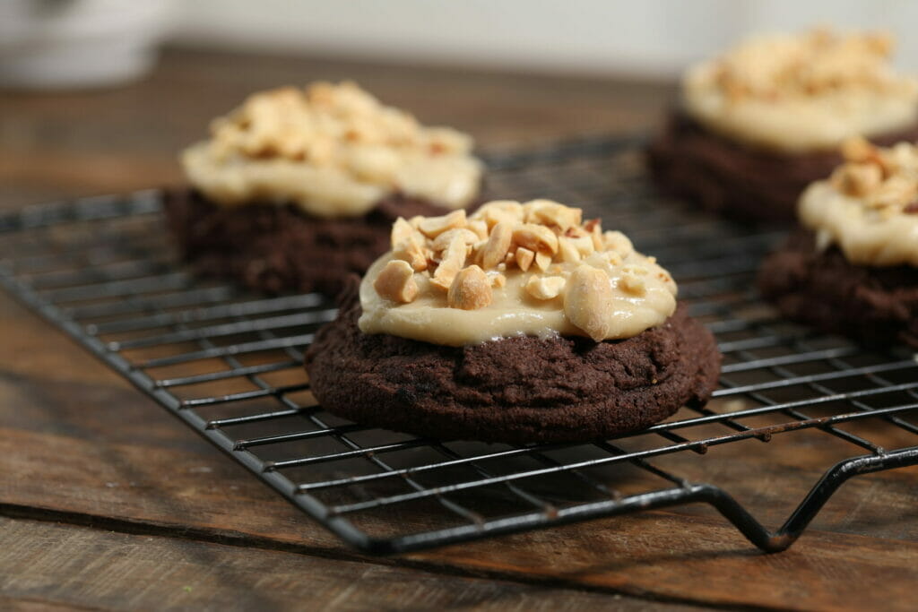 Chocolate Cookies with Peanut Butter Cream Cheese Frosting