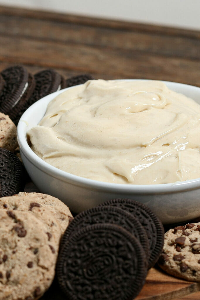 peanut butter cream cheese dip in bowl