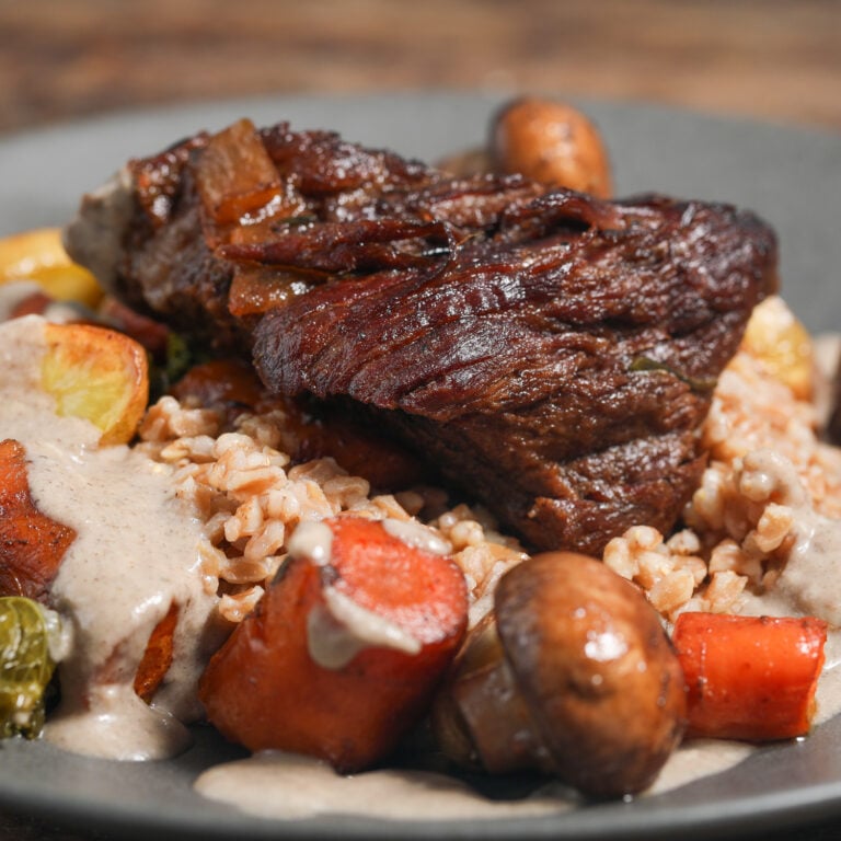 Slow Roasted Beef Short Ribs with a Mushroom Sauce