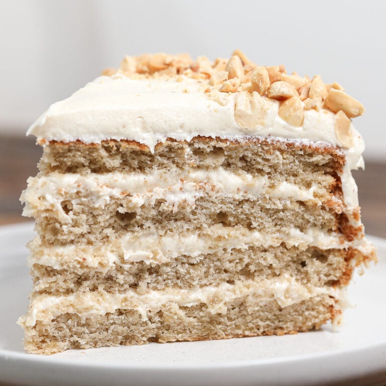 Spiced Banana Cake with Honey Peanut Butter Cream Cheese Frosting