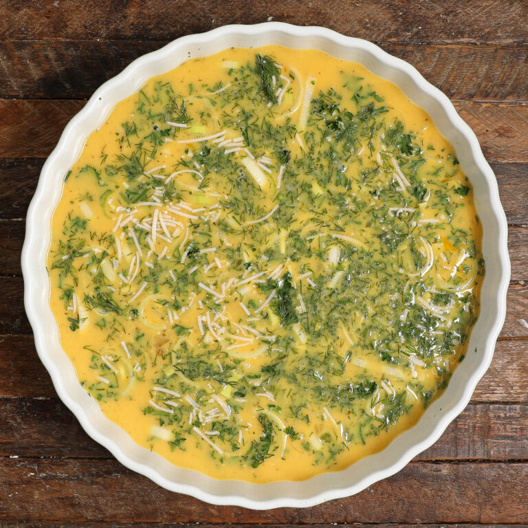 Cheese and Fresh Herb Crustless Quiche in a dish
