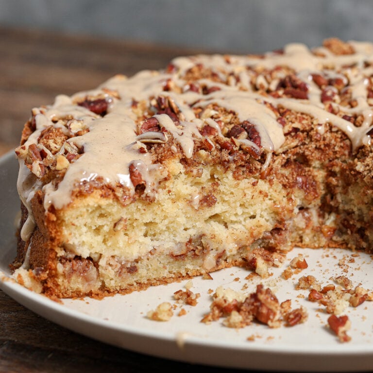 Apple Sour Cream Coffee Cake with Honey Cinnamon Cream Cheese Glaze