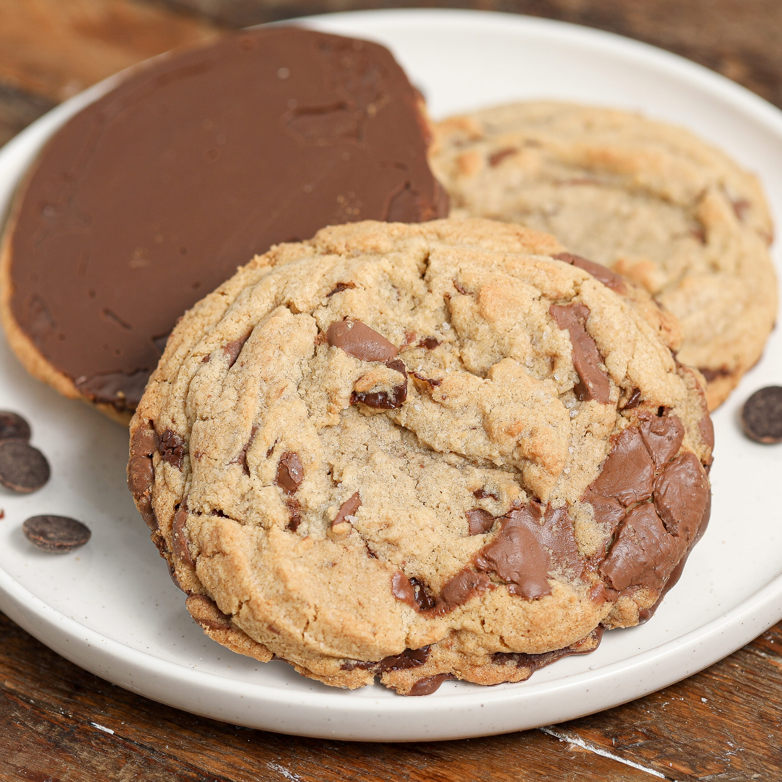 Browned Butter Peanut Butter Chocolate Chip Cookies- Chocolate Dipped