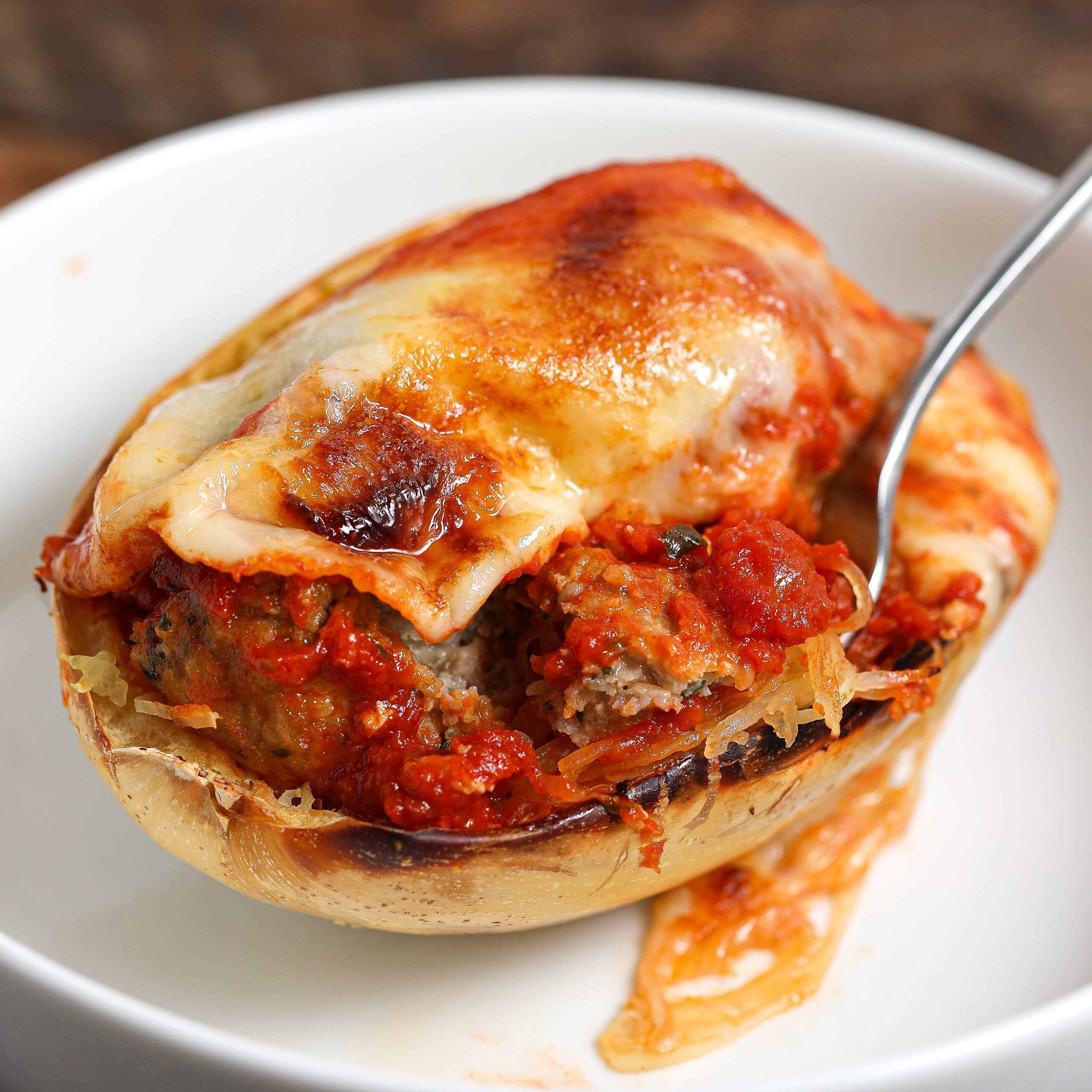Chicken Parmesan Meatballs with Spaghetti Squash