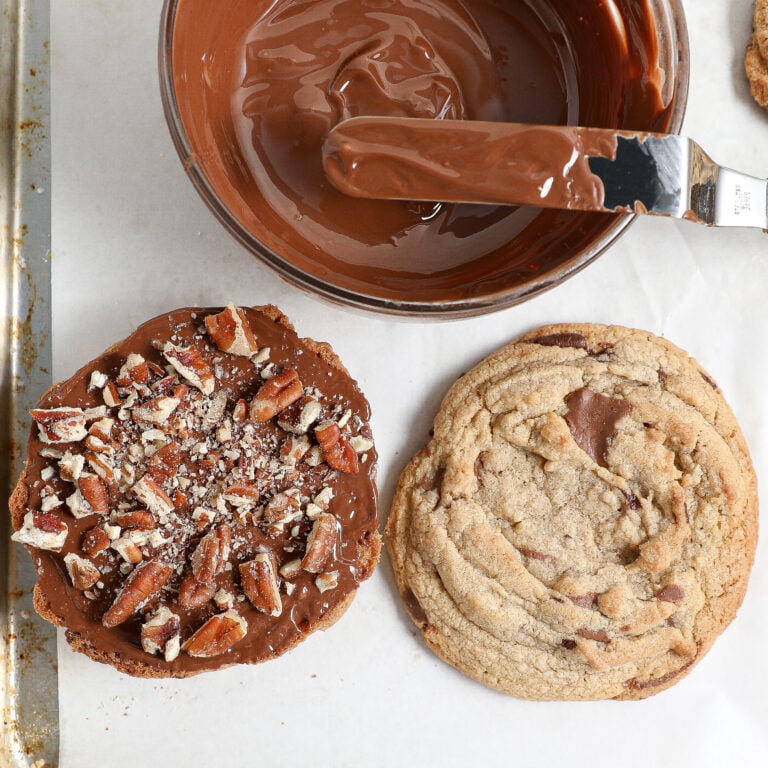Browned Butter Chocolate Chip Cookies with Chocolate and Pecan Dip