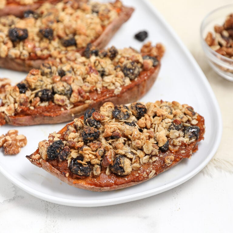 Twice Baked Sweet Potatoes with Streusel Topping