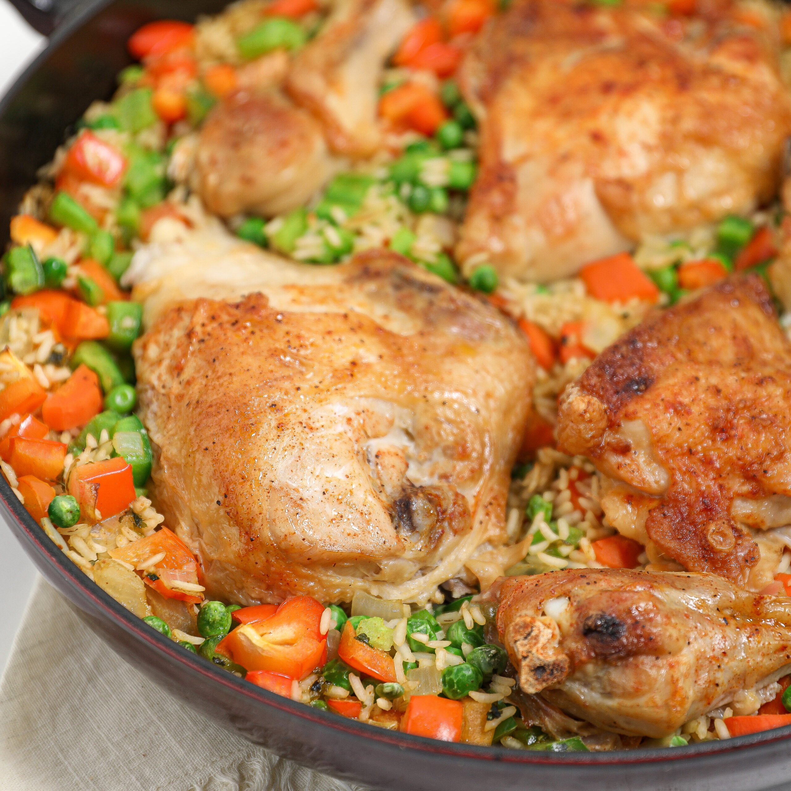 One Pan Peruvian Arroz con Pollo with Hot Sauce