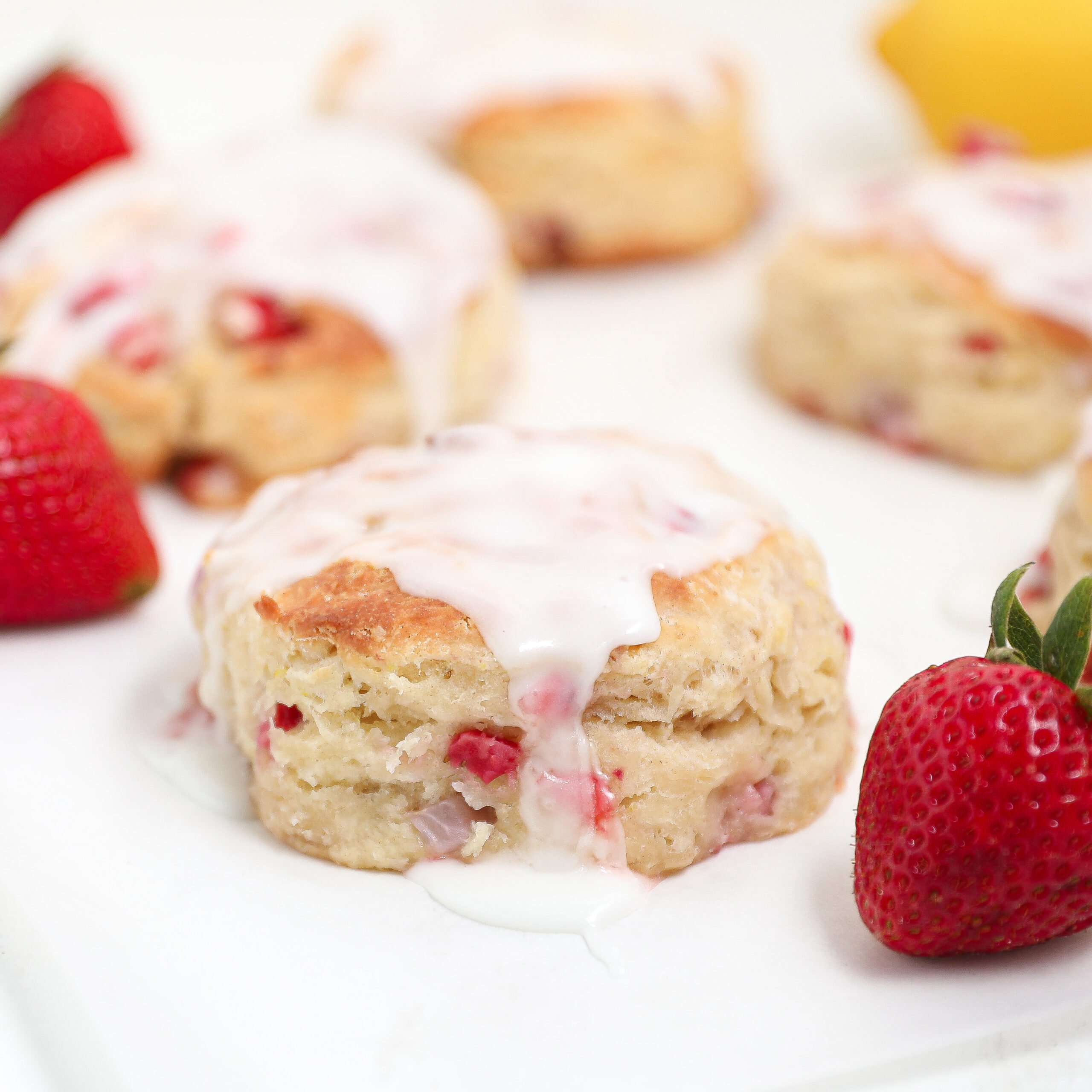 Strawberry Lemon Buttermilk Biscuits with Glaze (Sourdough Option)