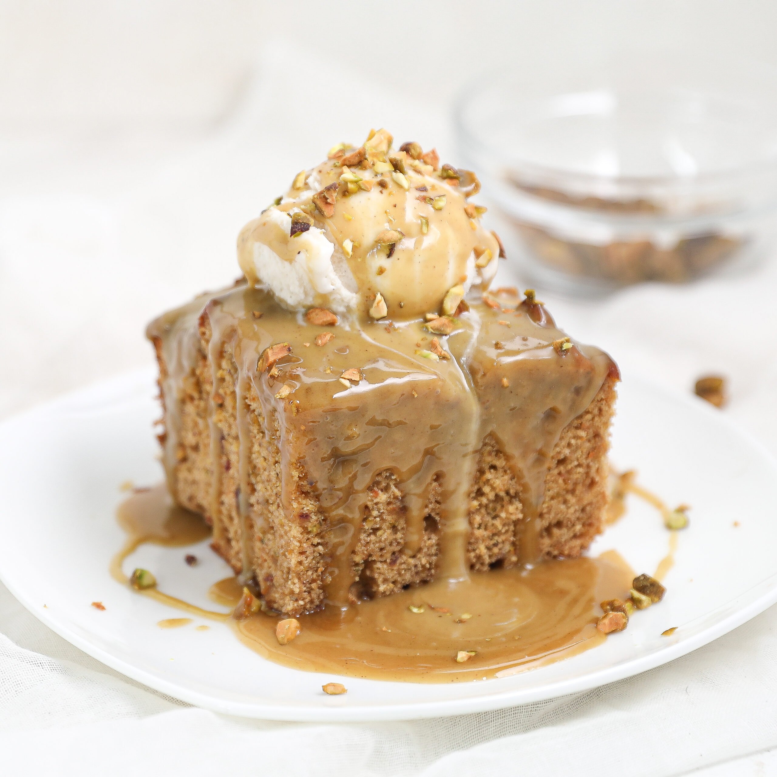 Pistachio Sticky Pudding Cake with Pistachio Toffee Sauce