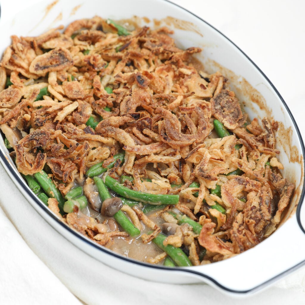 Classic Green Bean Casserole with Fresh Green Beans and Crispy Onions