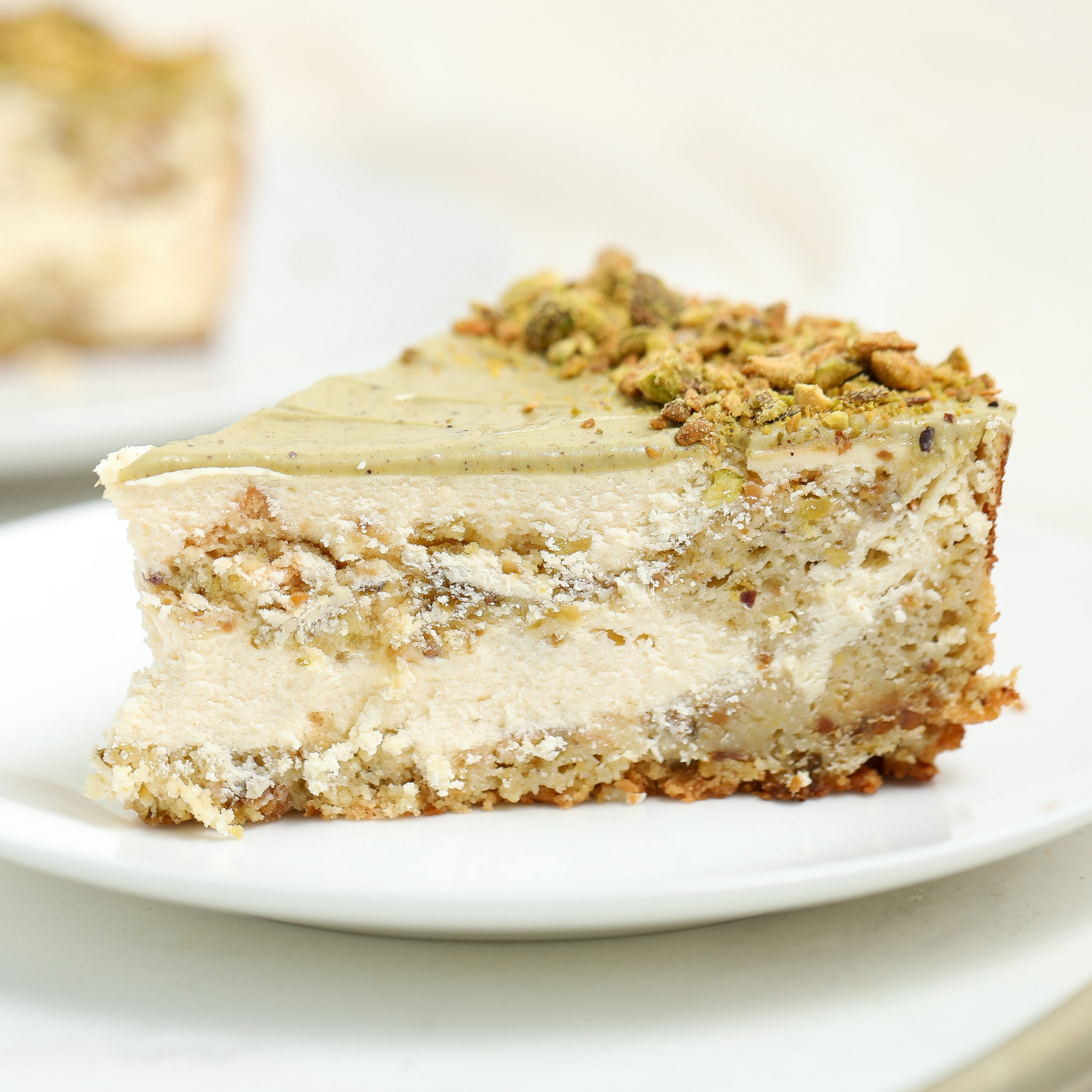 Luscious Pistachio Cake Cheesecake (No Graham Cracker Crust!)