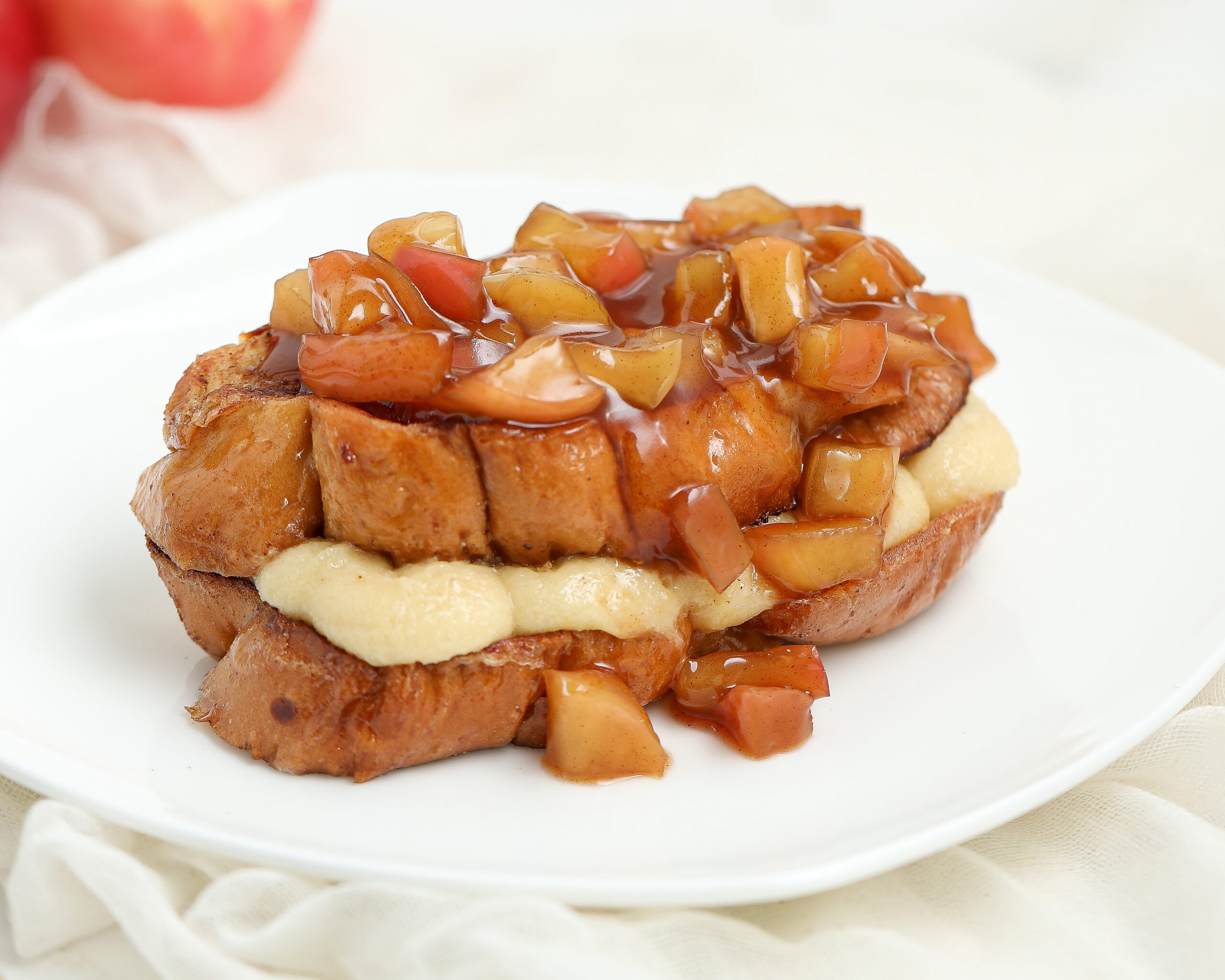 Apple Pie Topped Almond Stuffed French Toast (25 Minute Recipe!)