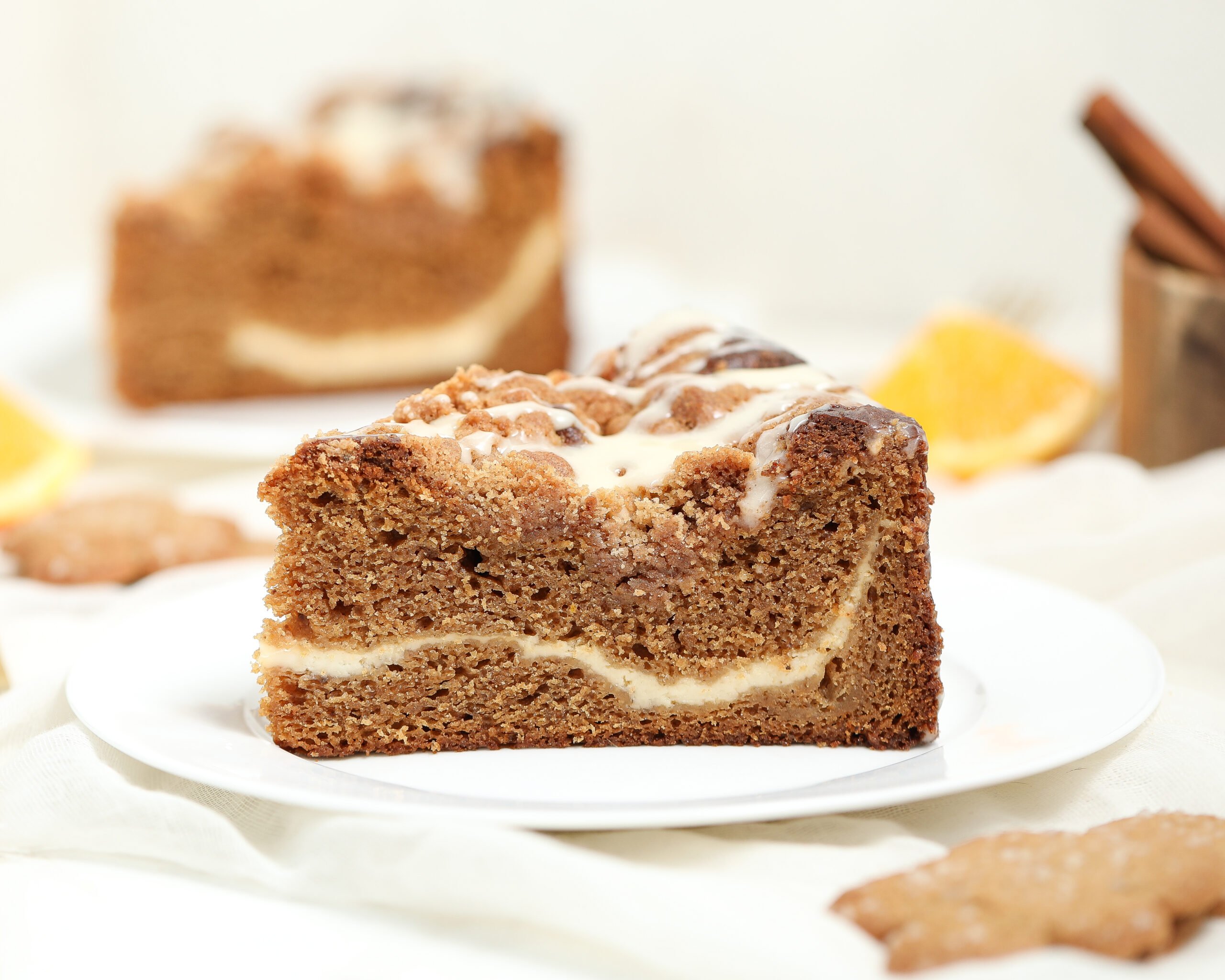 Gingerbread Coffee Cake With Eggnog Cream Cheese Layer and Streusel