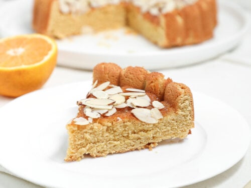 Plated Protein Orange Almond Cake with Honey Orange Glaze