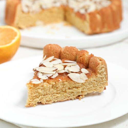 Plated Protein Orange Almond Cake with Honey Orange Glaze