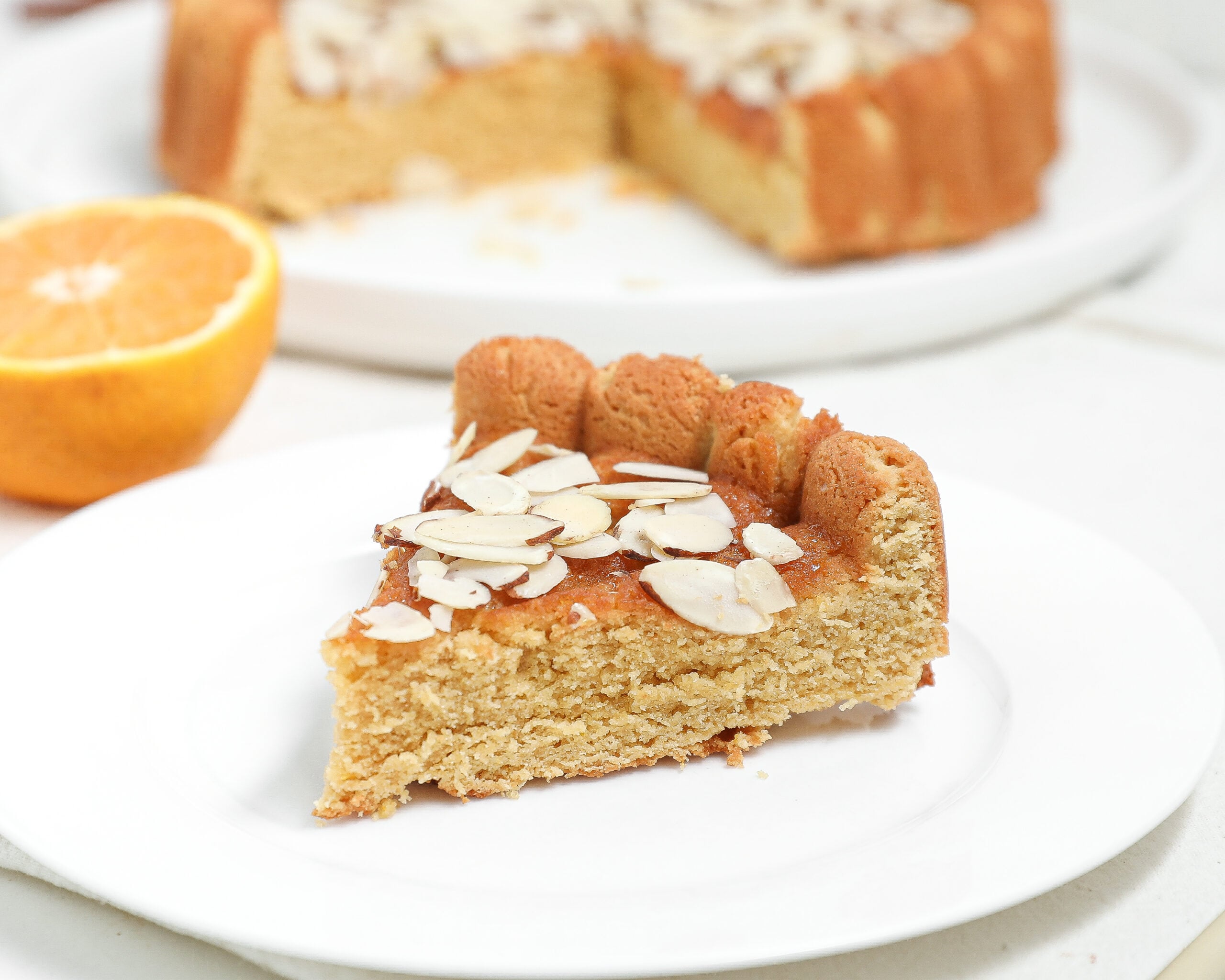Plated Protein Orange Almond Cake with Honey Orange Glaze
