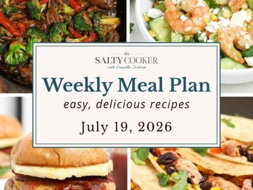 A grid of 4 weekly meal plan recipe photos with a text overlay