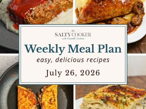 A grid of 4 weekly meal plan recipe photos with a text overlay