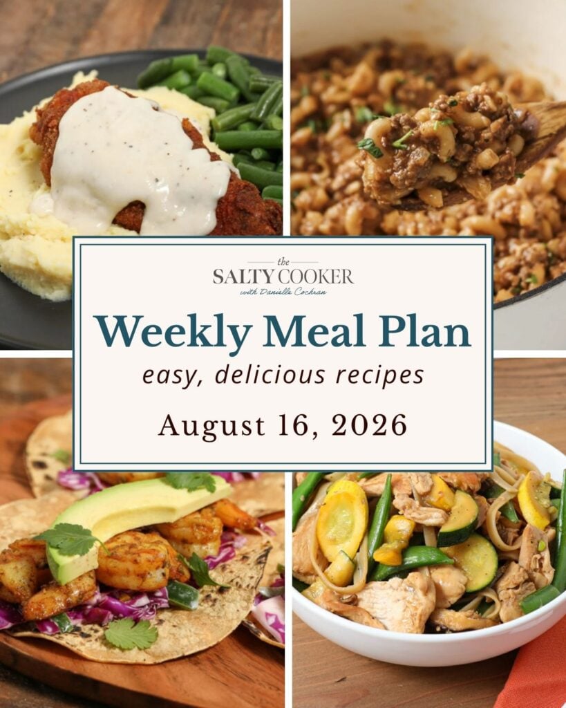 A grid of 4 weekly meal plan recipe photos with a text overlay