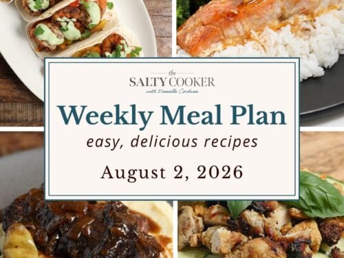 A grid of 4 weekly meal plan recipe photos with a text overlay