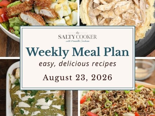 A grid of 4 weekly meal plan recipe photos with a text overlay