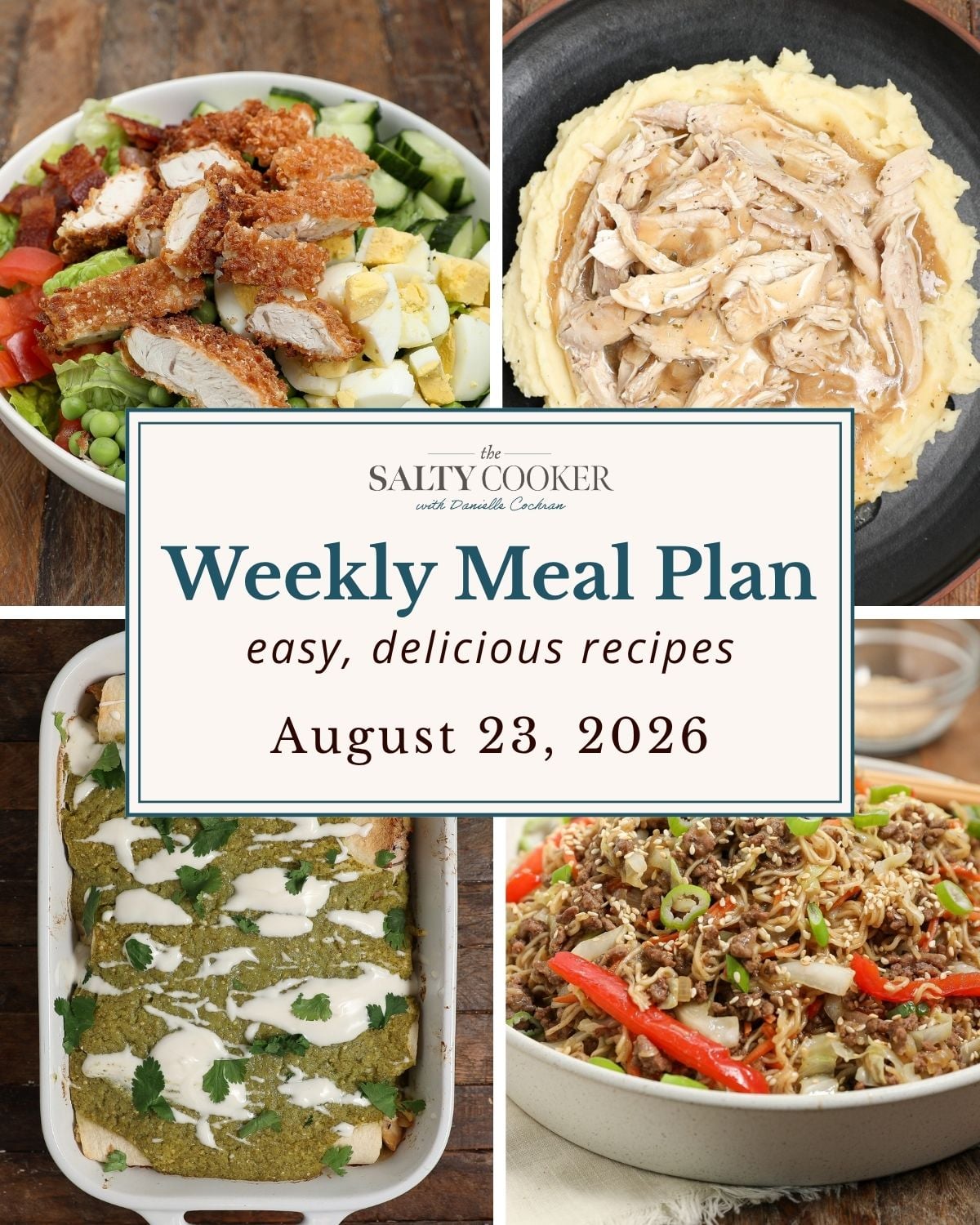 A grid of 4 weekly meal plan recipe photos with a text overlay