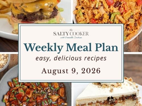 A grid of 4 weekly meal plan recipe photos with a text overlay